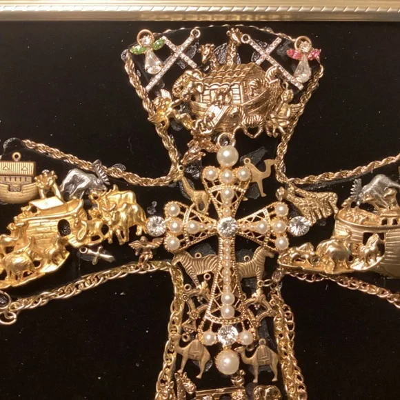 Cross Noah Ark jewelry picture framed elephant boat cross gold mantle handmade - Picture 3 of 5